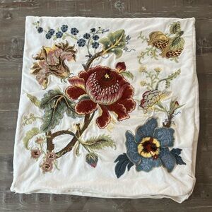 Pottery Barn embroidered 20” square pillow cover.